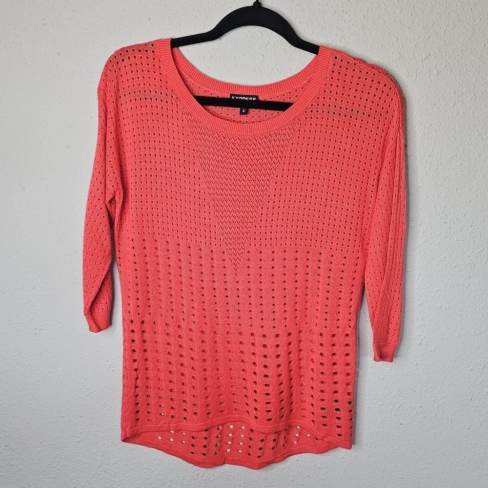Express Lightweight Sweater Womens S‎ Small Cutouts 3/4 Sleeve Seasonal Layering